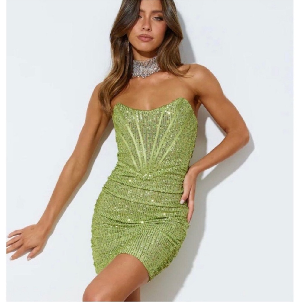 Alice Elle Green Strapless Sequin Dress